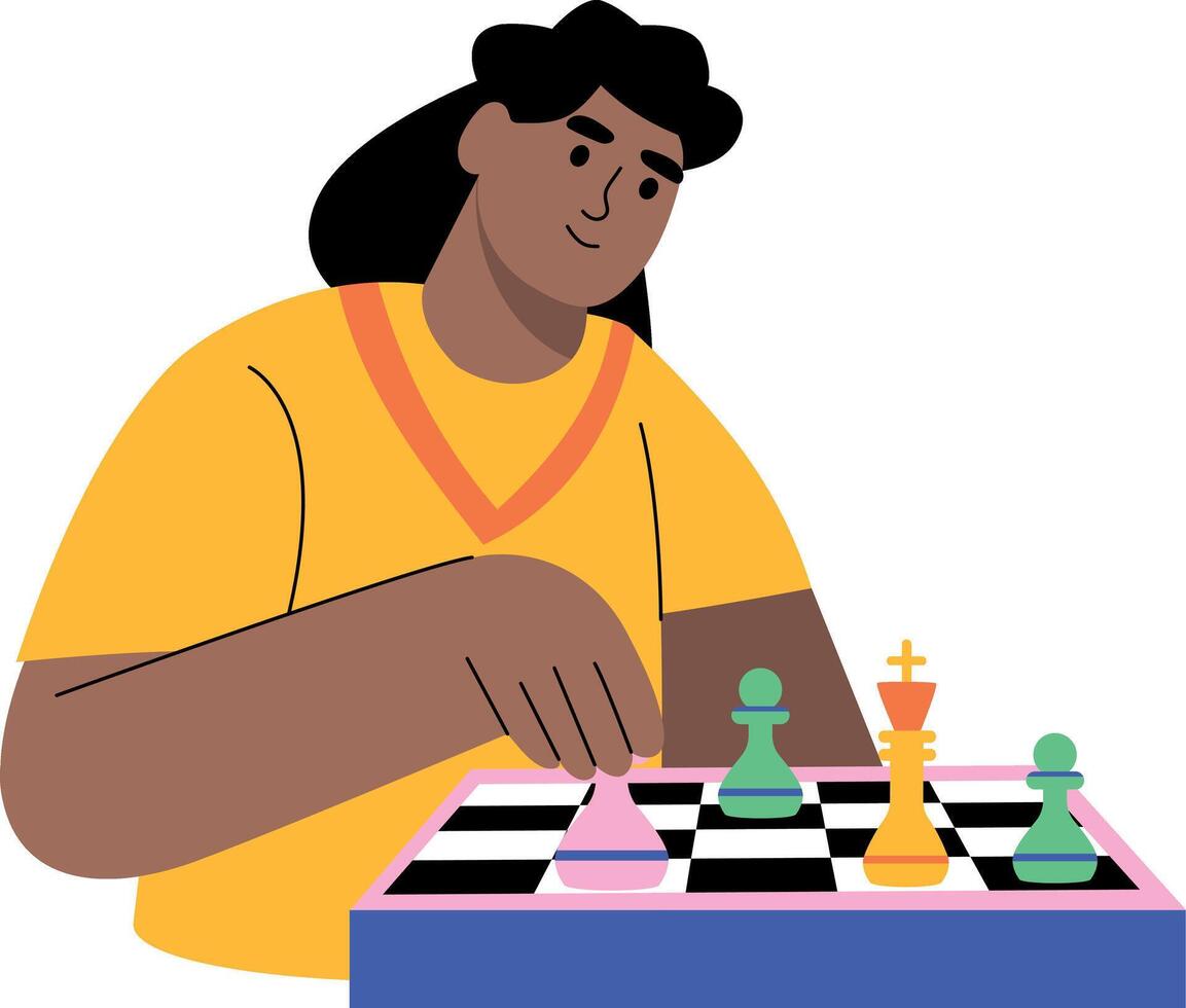 A flat style illustration showing a person playing chess vector