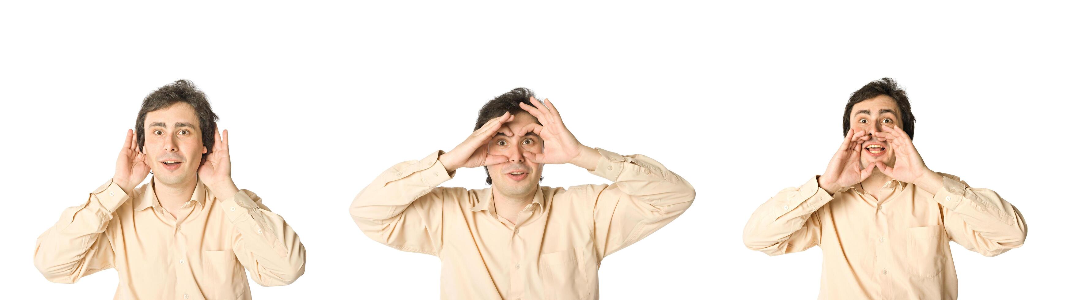 Man hearing, seeing and speaking photo