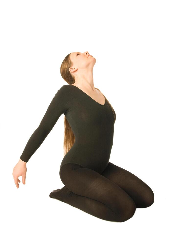 Exercicing woman, isolated over white photo