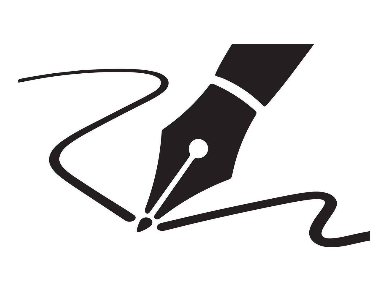A minimalist graphic of a fountain pen nib creating a line, set against a clean white background. vector