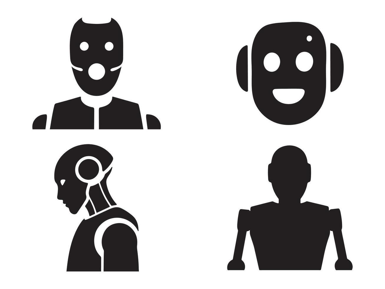 Four stylized robot icons, representing different robot types, against a plain white background. vector