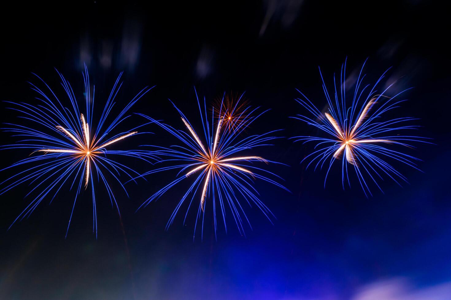 fireworks on the river at dark night photo