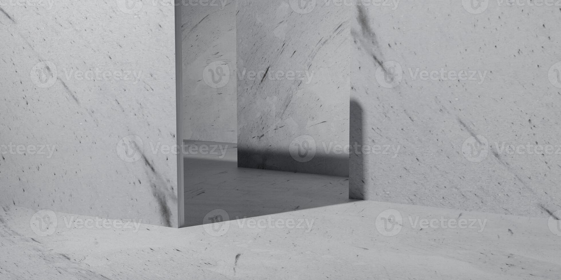 Minimal concrete room with geometric walls and soft shadows, offering a modern, abstract background ideal for design mockups, architecture themes, or creative visual concepts. photo