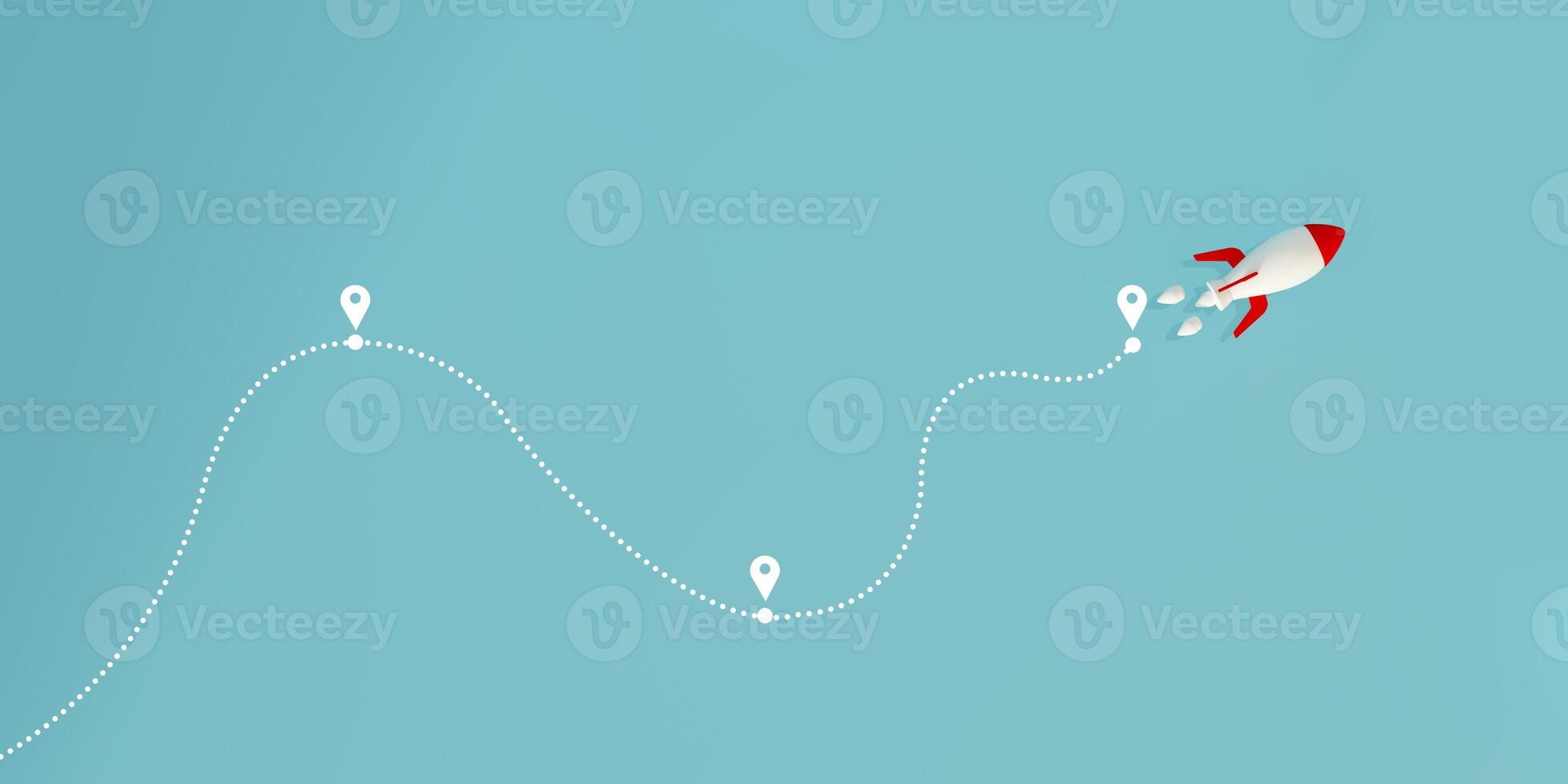3D render of airplane routes and travel icon with a start point and dotted line tracing. Ideal for concepts of travel planning, Aviation routes, flight navigation, tourism, and air journey. photo