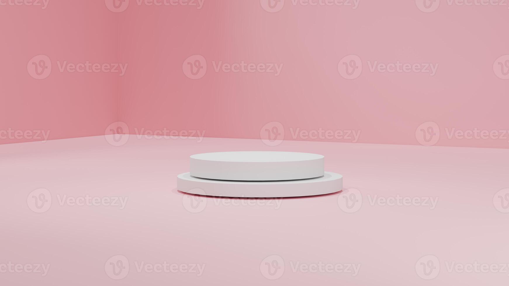 Minimal 3D render scene with white cylinder podiums on soft pink background. Perfect modern pedestal for product display, branding mockup, or cosmetic presentation template. photo