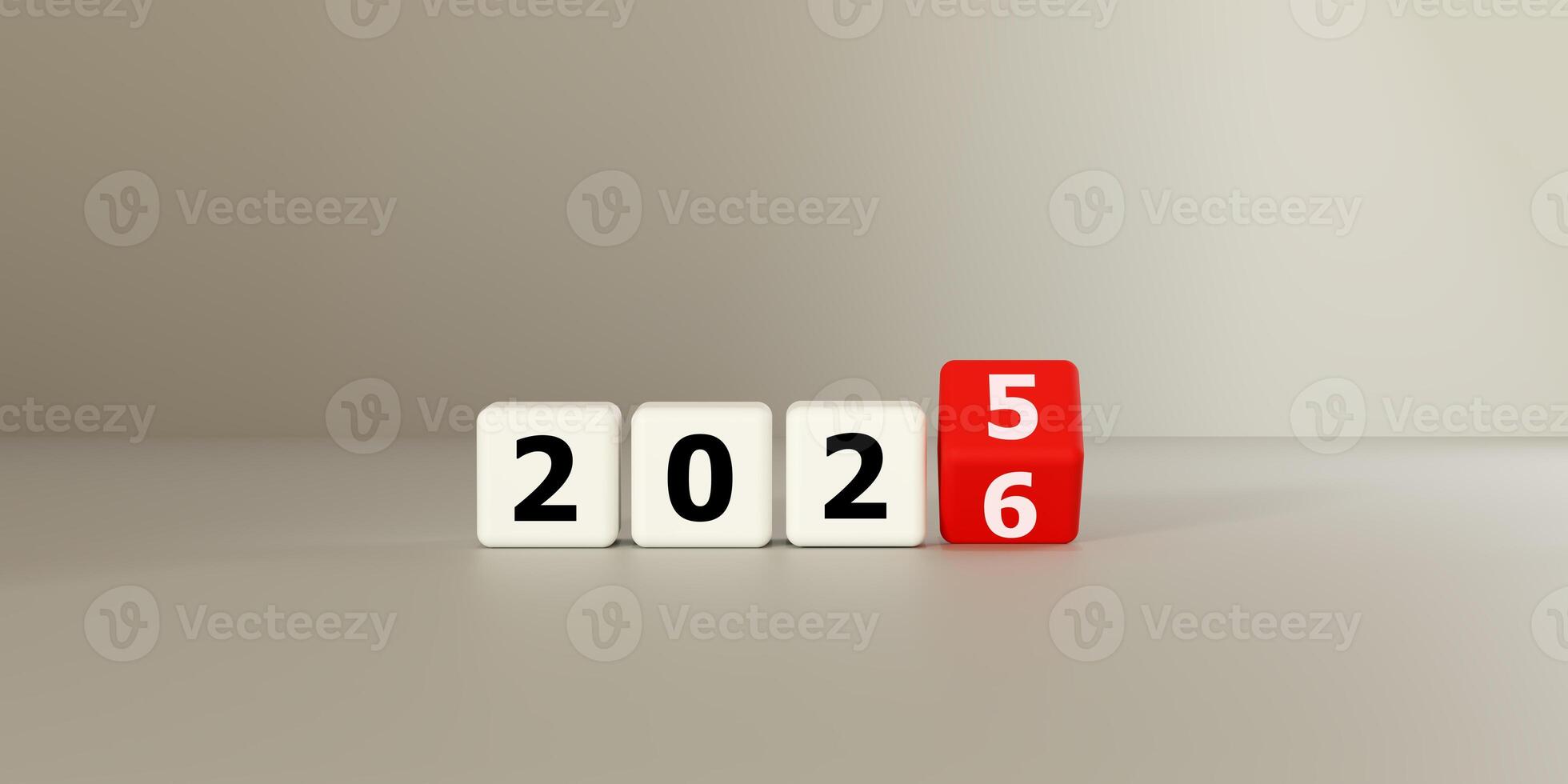 Blocks displaying 2026 Symbolizes New Year transition, future planning, and forecasting. Ideal for business goals, calendar concepts, and resolutions upcoming years now. photo