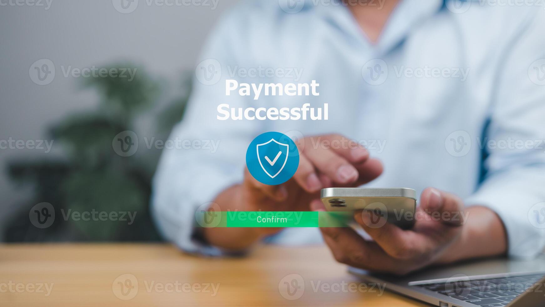 Successful secure online payment on a mobile device, symbolizing trusted digital transactions, mobile banking, and e-commerce. Ideal for financial technology, secure shopping, and digital wallets. photo