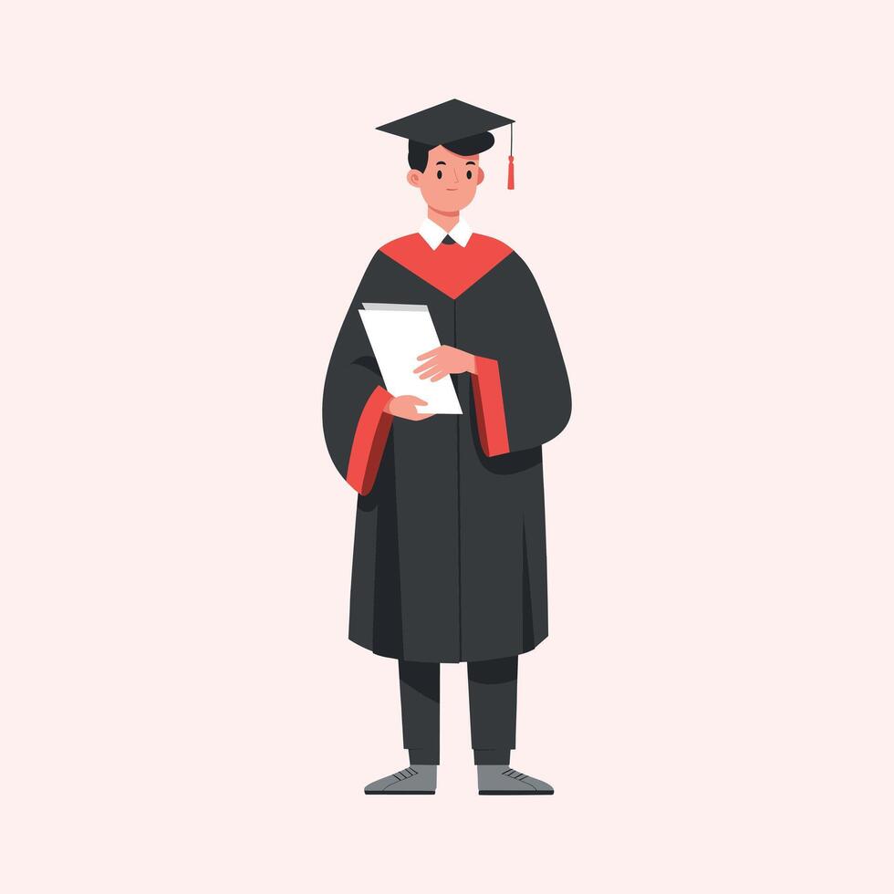 Minimalist Graduation Icon of Graduate with Cap Gown and Diploma isolated on white background vector