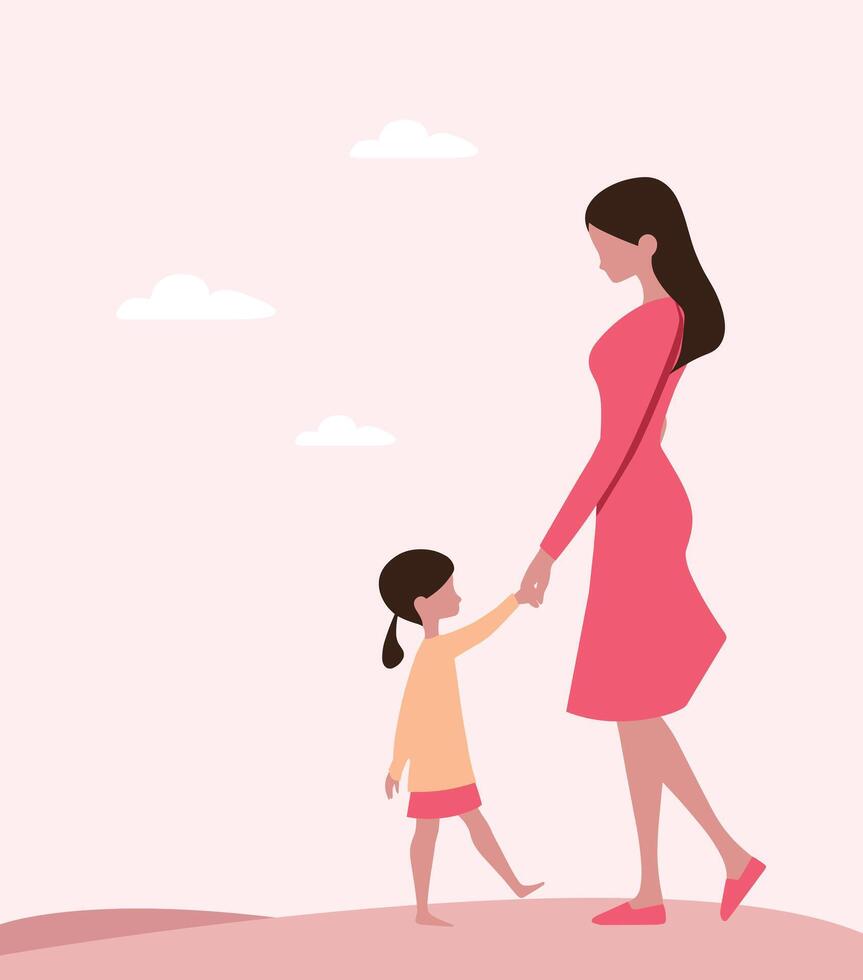 Mother's day Art Mother and Child Hand in Hand Minimal Flat vector