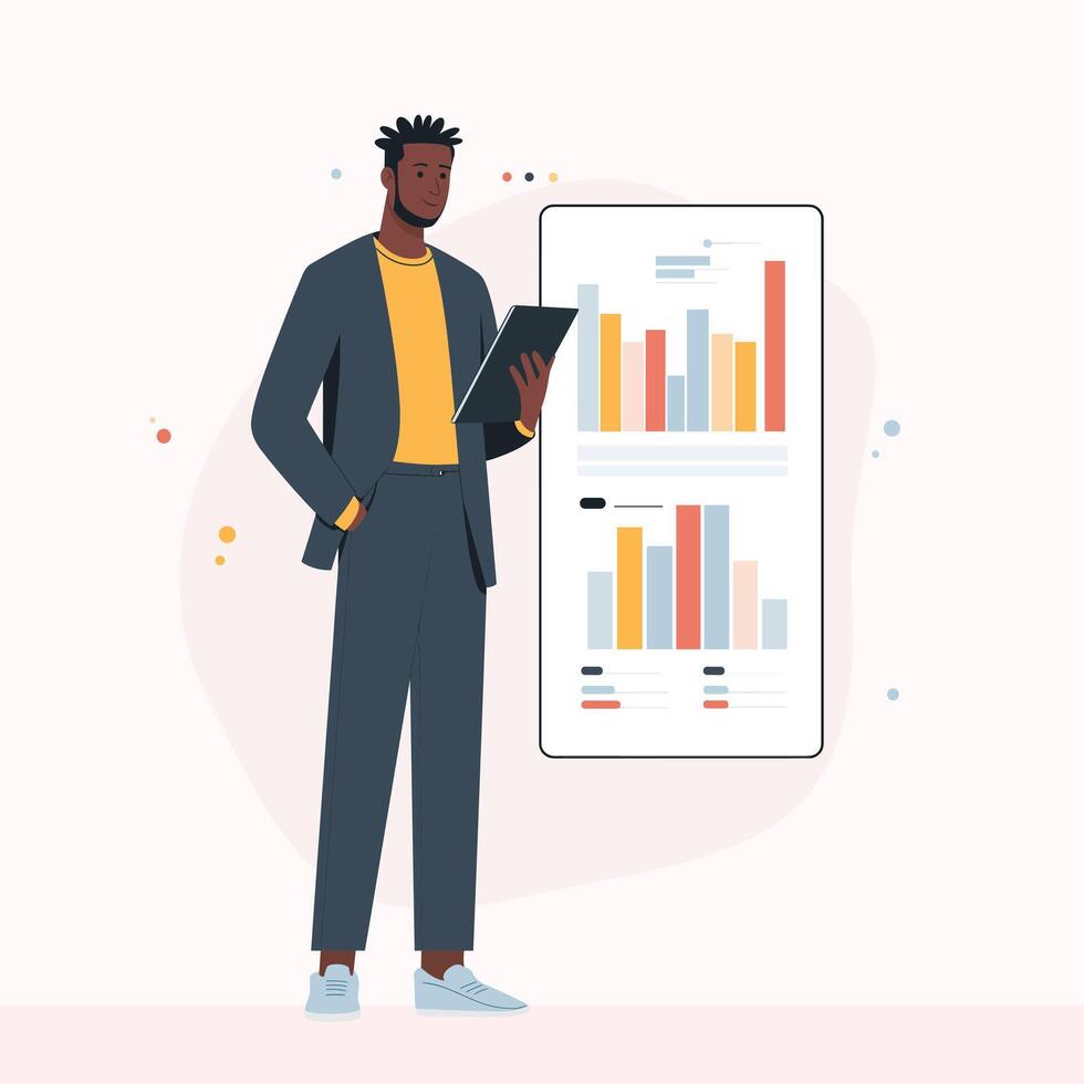 Business Professional Holding Tablet with Data Visualization vector