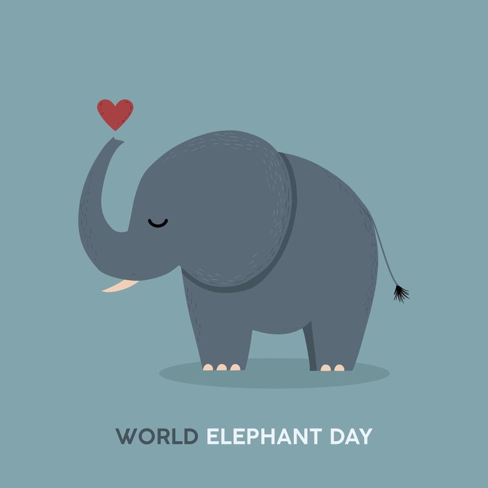 Minimalist Elephant Silhouette Heart World Elephant Day Design vector
