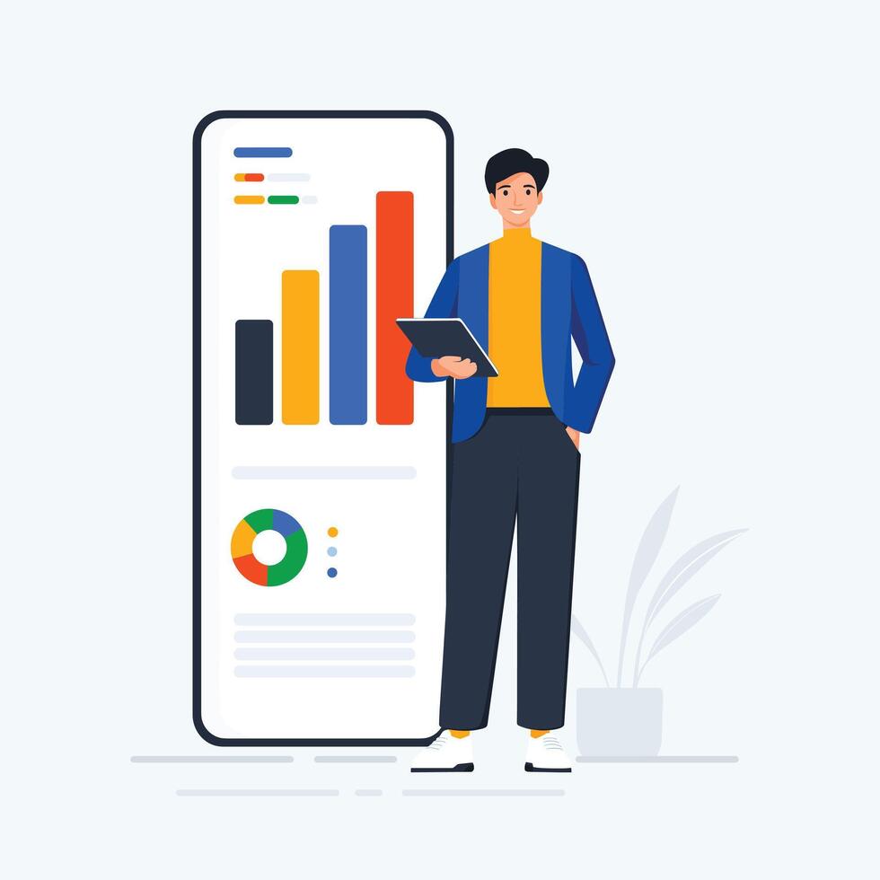 Illustration Of Diverse Businessperson Presenting Analytics on Digital Tablet vector