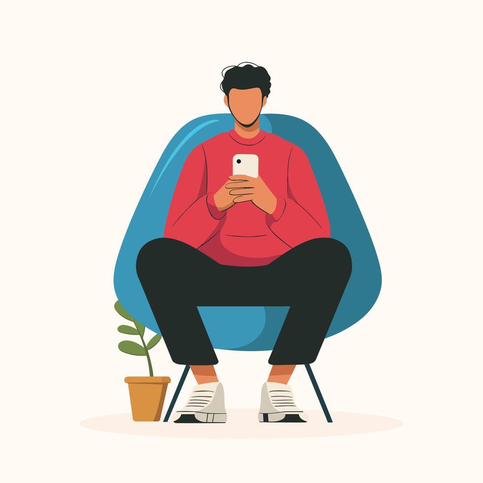 Modern flat illustration of a Man Relaxed on Chair Using Smartphone vector