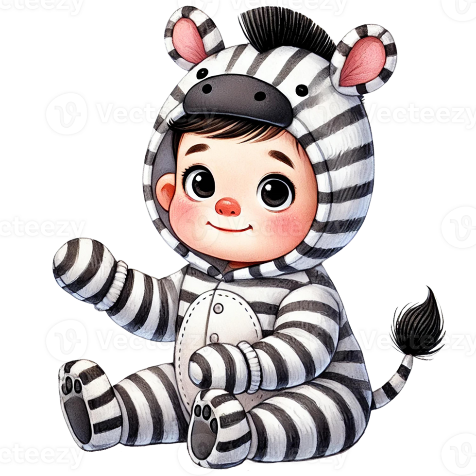 Cute child in a zebra costume, embodying playful innocence. png