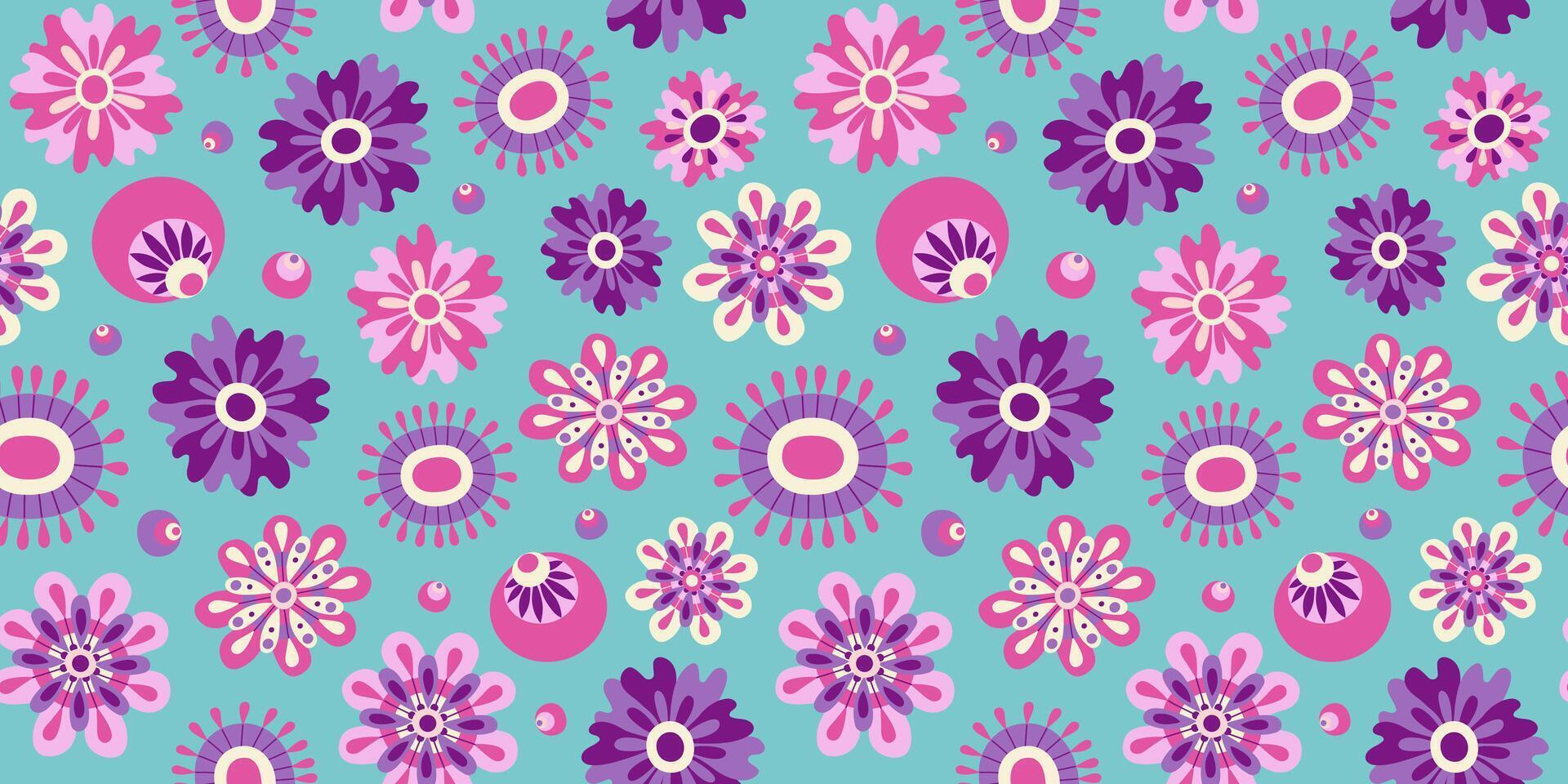 Abstract flowers, floral pattern seamless. Bright multicolored flowers, repeating background. vector