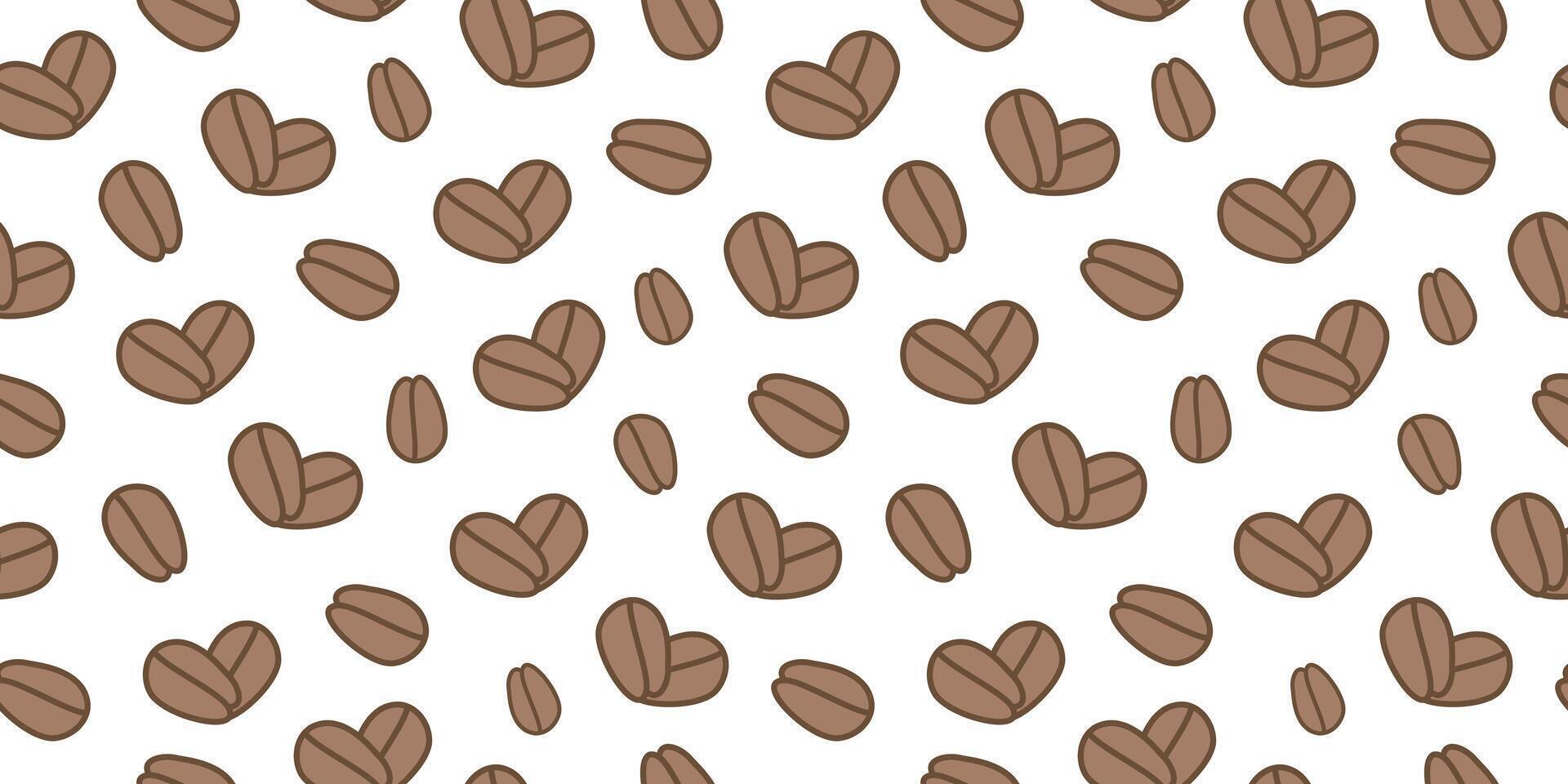Pattern. Coffee beans in the shape of a heart. Seamless background. International Coffee Day. Flat illustration. vector