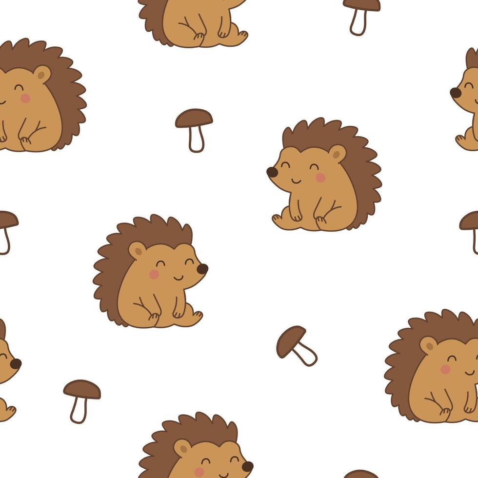 Whimsical hedgehogs with mushrooms in a fun layout. vector