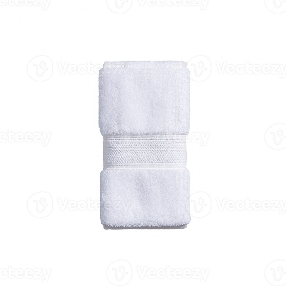A neatly folded white cotton towel on a transparent background, ideal for use in spa or bathroom settings, representing cleanliness and comfort in everyday life. png