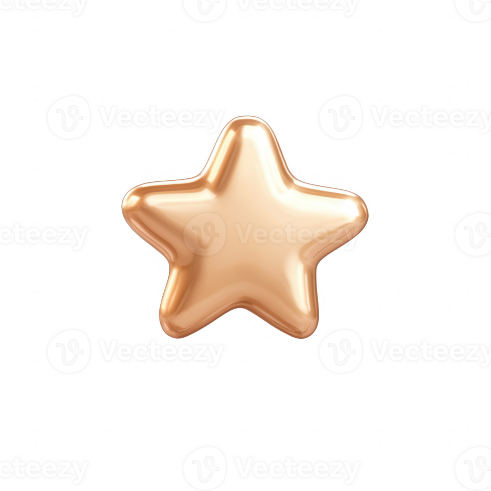 A shiny, metallic star-shaped object with a smooth surface and a warm gold hue, perfect for creative projects and graphic designs. png