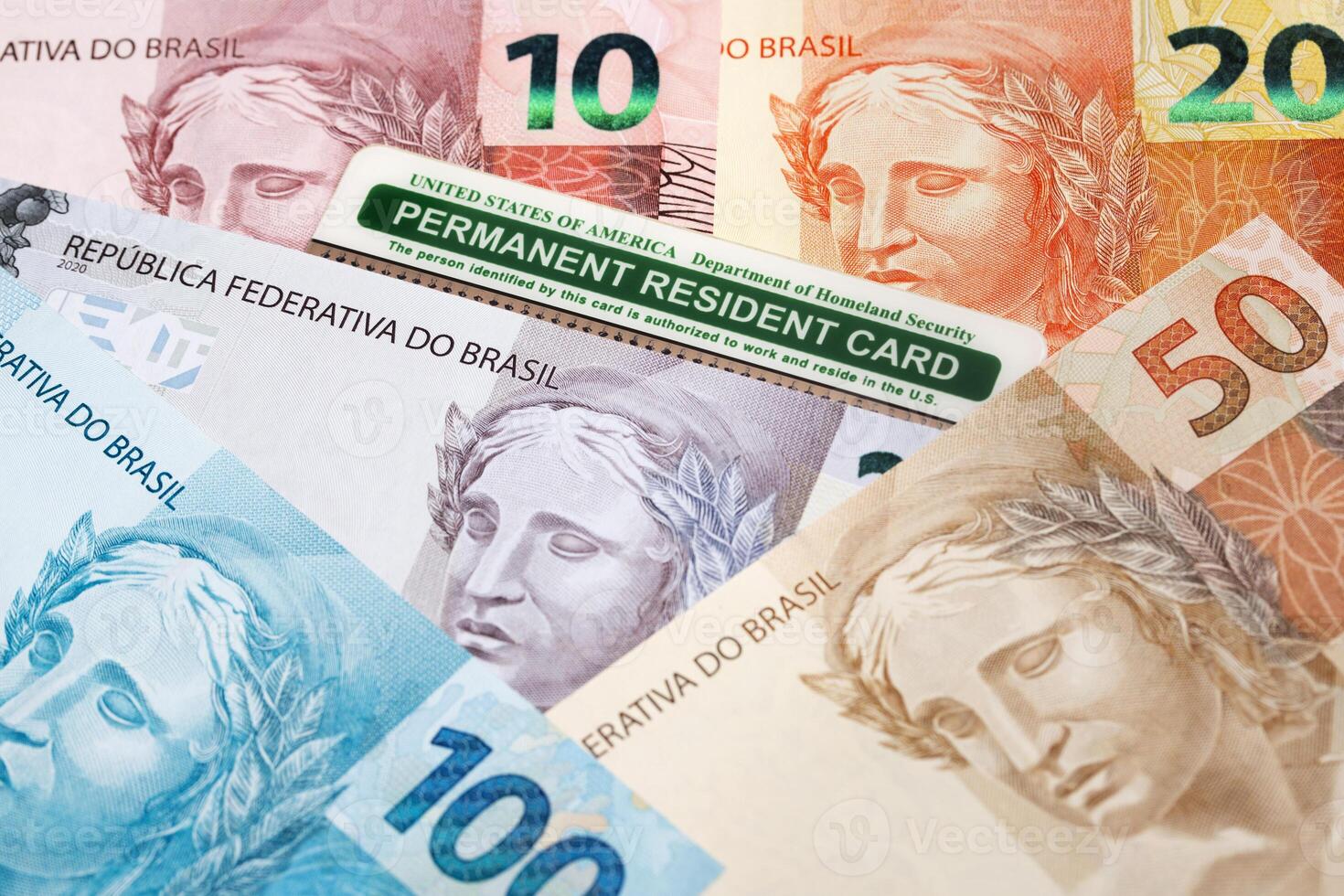 American Permanent Resident Card on Brazilian real photo
