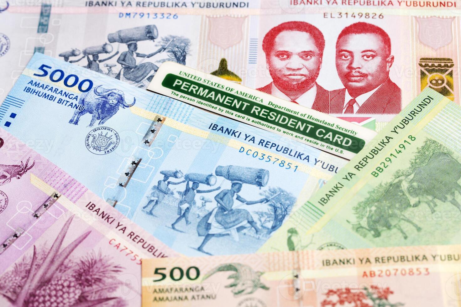 American Permanent Resident Card on Burundian money photo