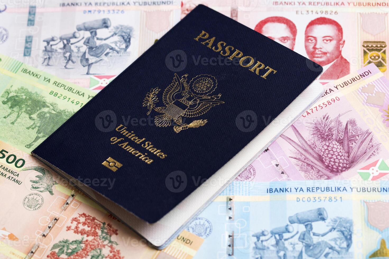 American passport on Burundian money photo