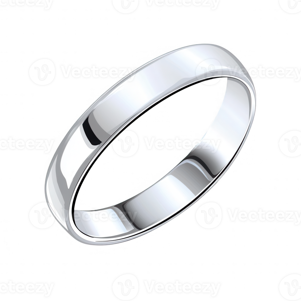 Shiny silver wedding band with a polished finish, ideal for representing love and commitment. Perfect for romantic themes and engagement imagery. png