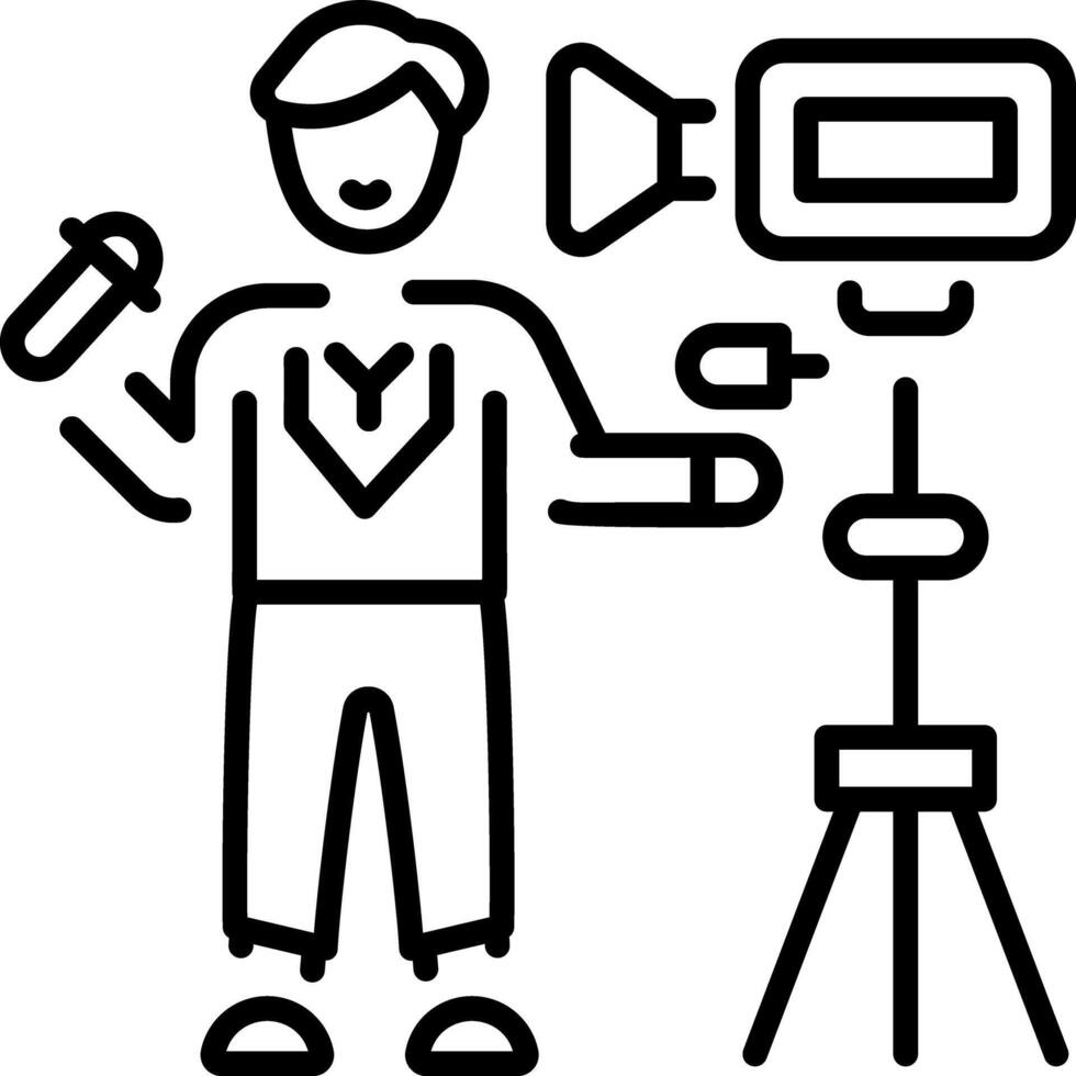 A linear style icon showing a media reporter vector