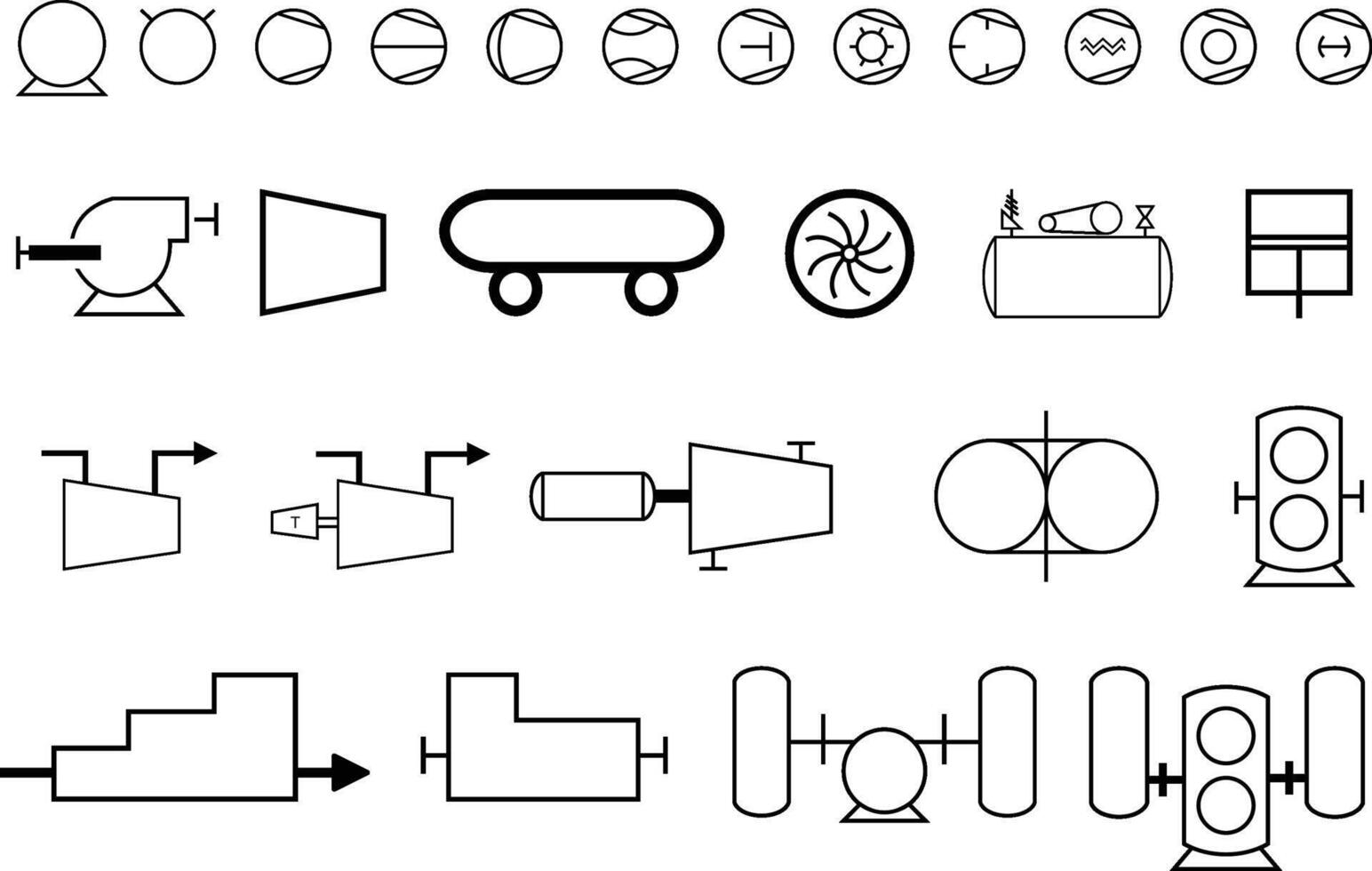 compressor international standard symbol piping instrumentation diagram icon set engineering vector