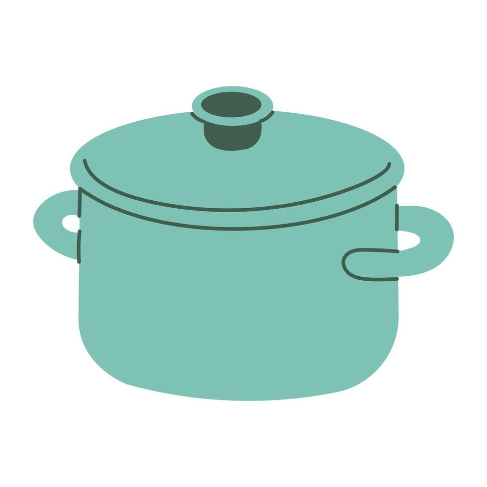 A green pot with a lid on a white background. The pot is drawn in a cartoon style vector