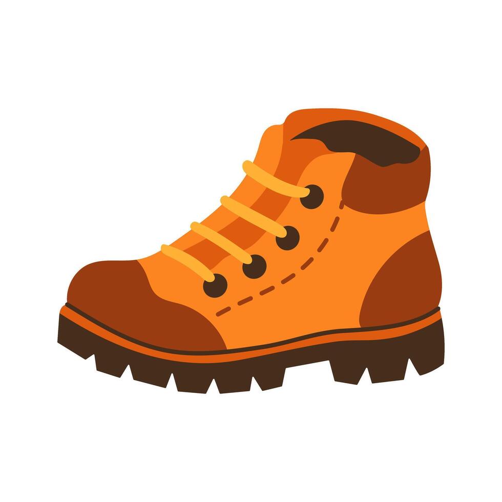 A cartoon drawing of a brown and orange shoe with a yellow laces. The shoe is on a white background vector