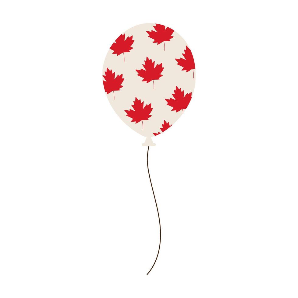 A red and white balloon with a leaf pattern on it. The balloon is tied to a string vector