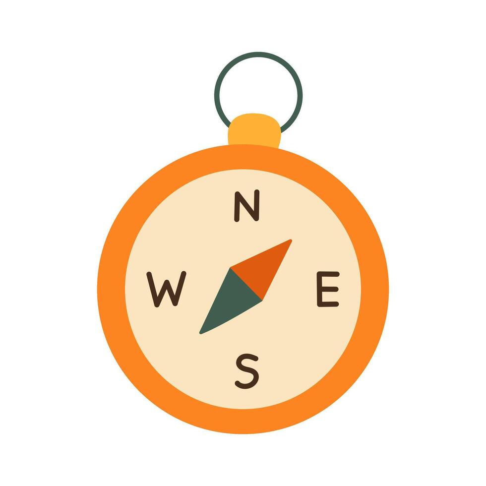 A compass with a green and orange arrow pointing to the left. The compass is orange and white, and it is a simple design. The compass is meant to represent direction and guidance vector