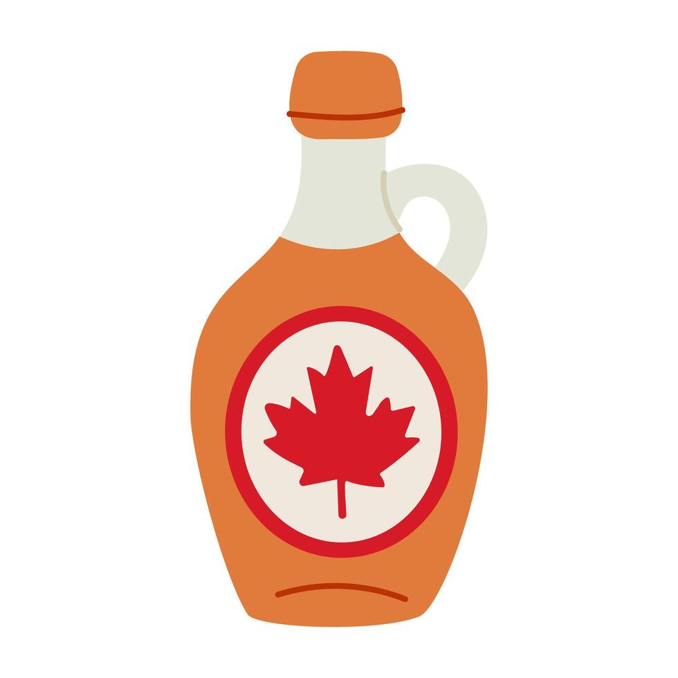 A bottle of maple syrup with a red maple leaf on the label vector