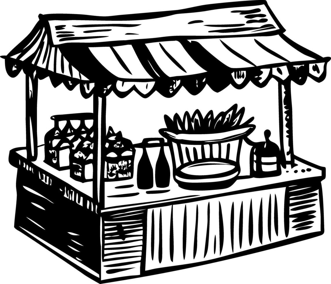 A glyph style illustration of market stall vector