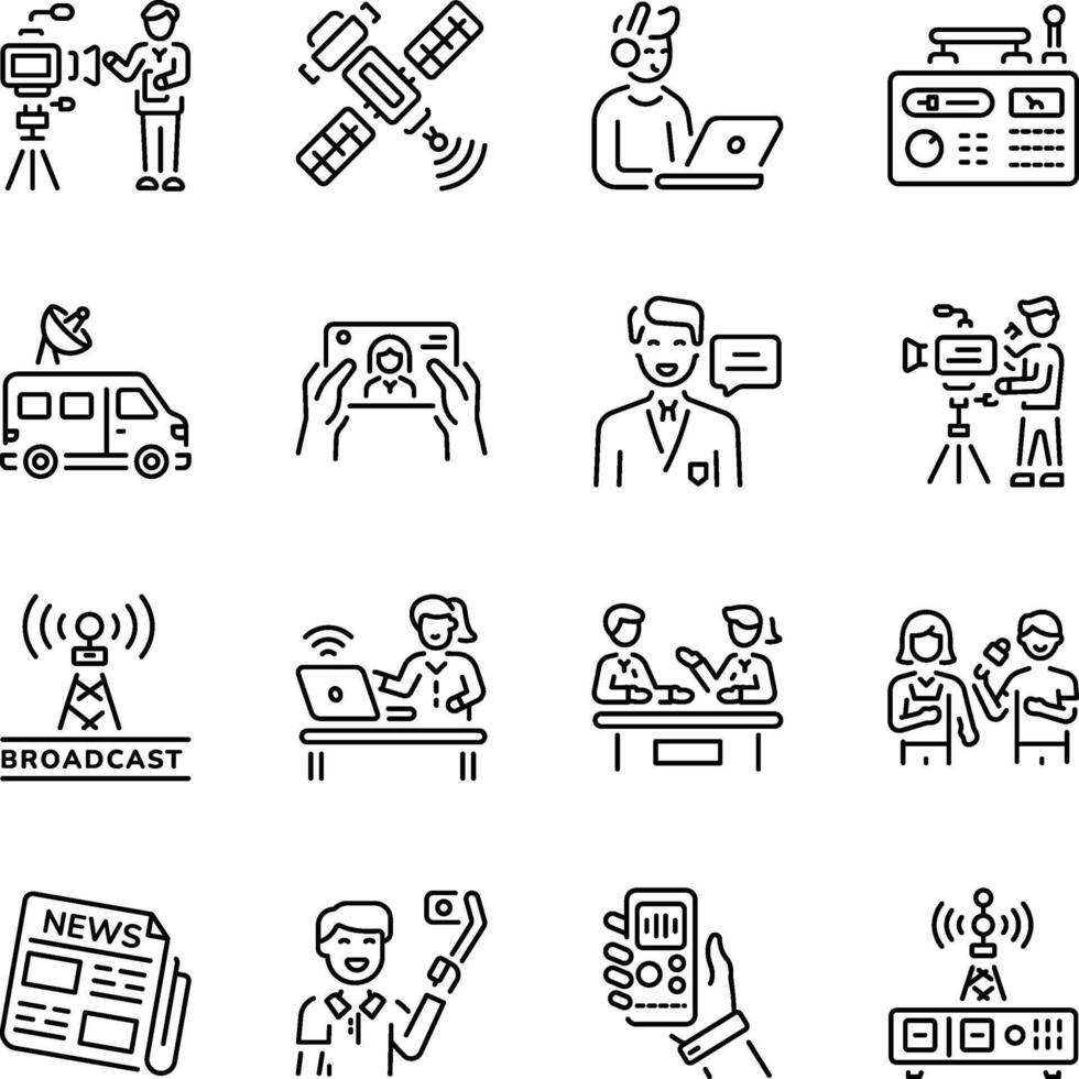 Set of Press Media Line Style Icons vector