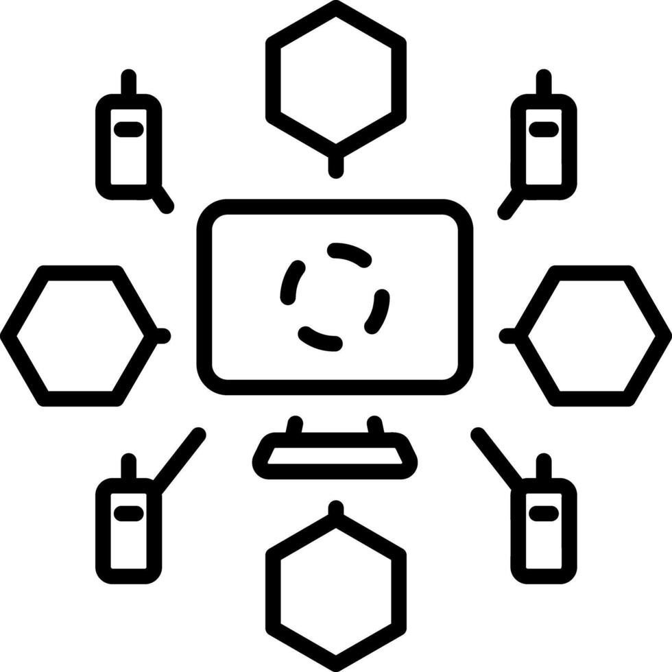 An outline style icon of a digital network vector