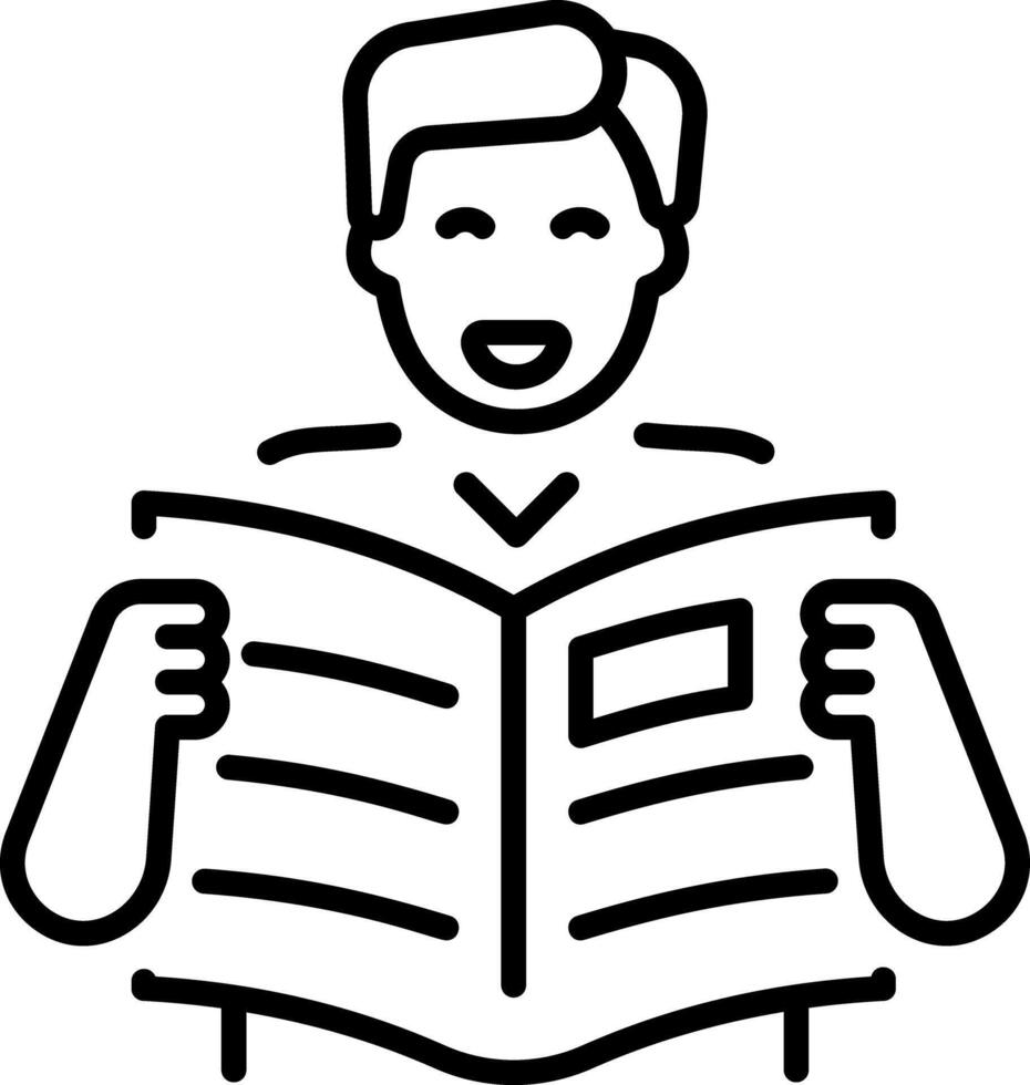 A linear icon depicting a character read newspaper vector
