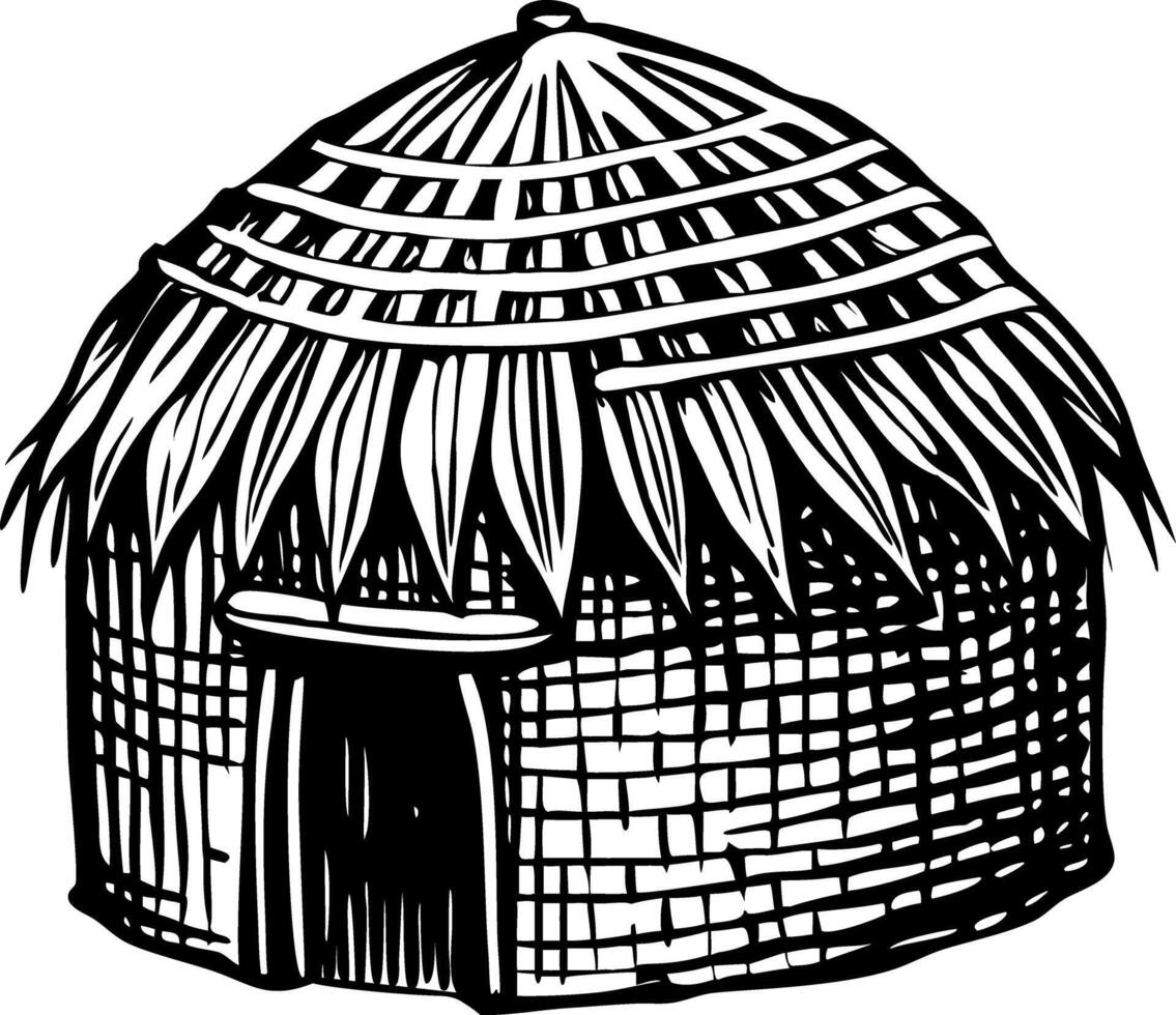 A vintage style illustration of straw hut vector