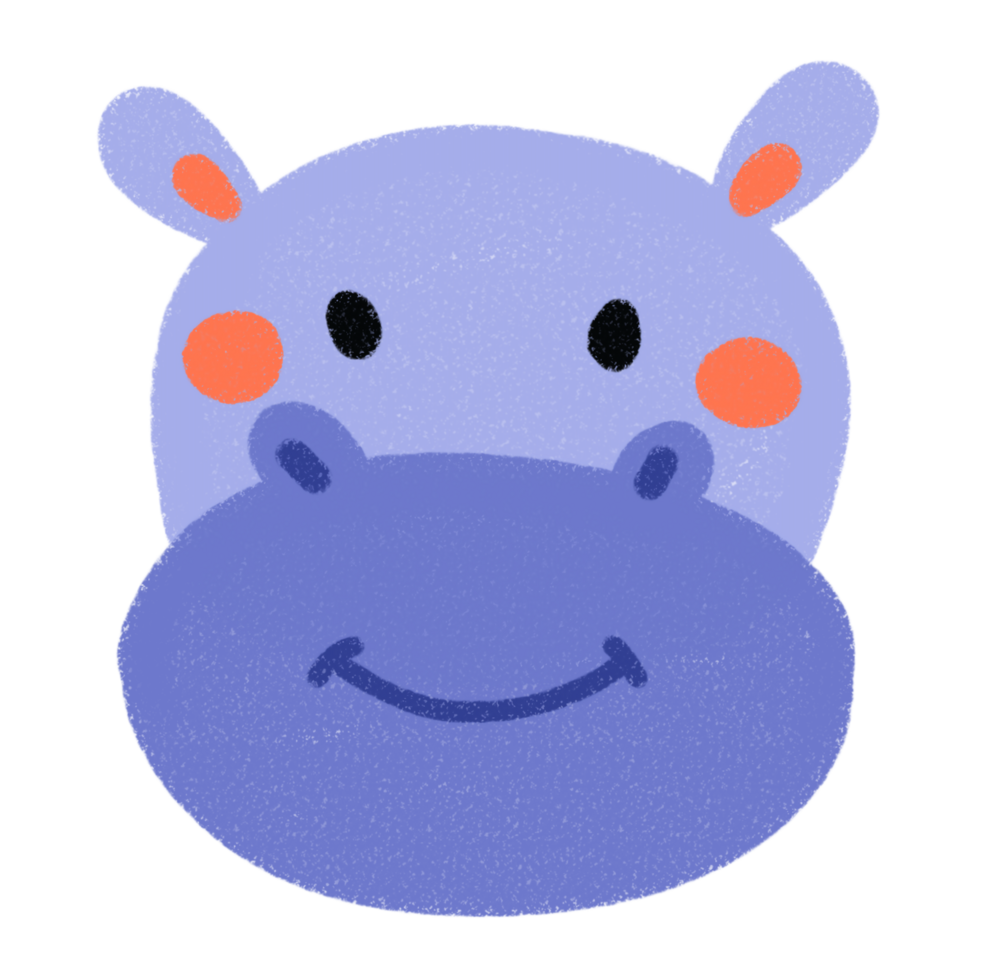 a cartoon hippo with a smile on its face png