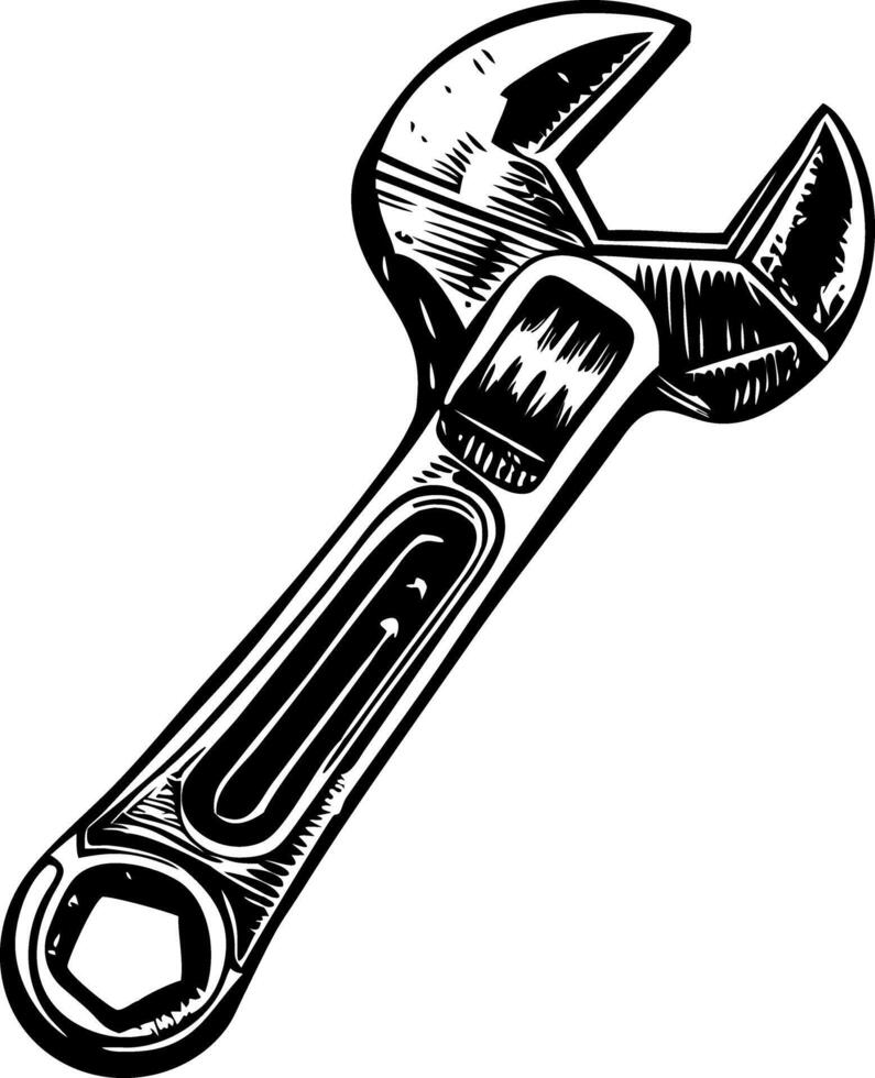 A vintage style illustration representing a metal wrench vector