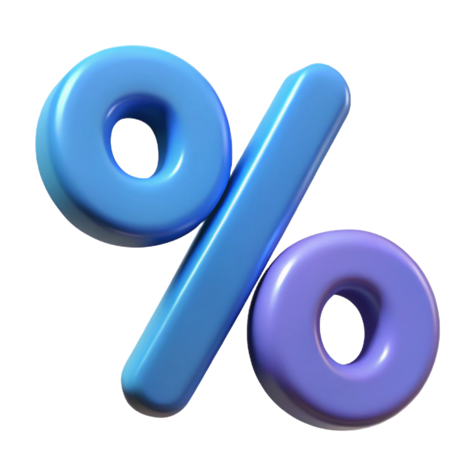 3d rendered percentage symbol isolated on transparent background png