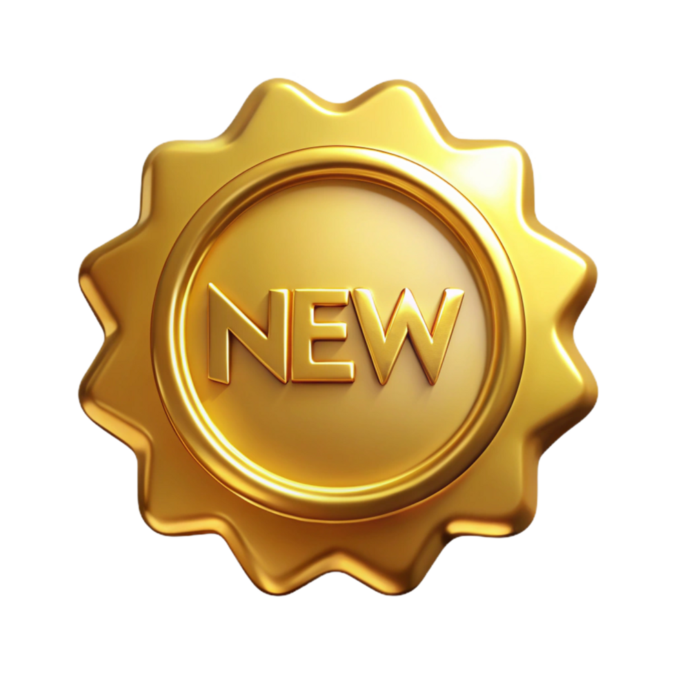 Gold new badge seal isolated on transparent background png
