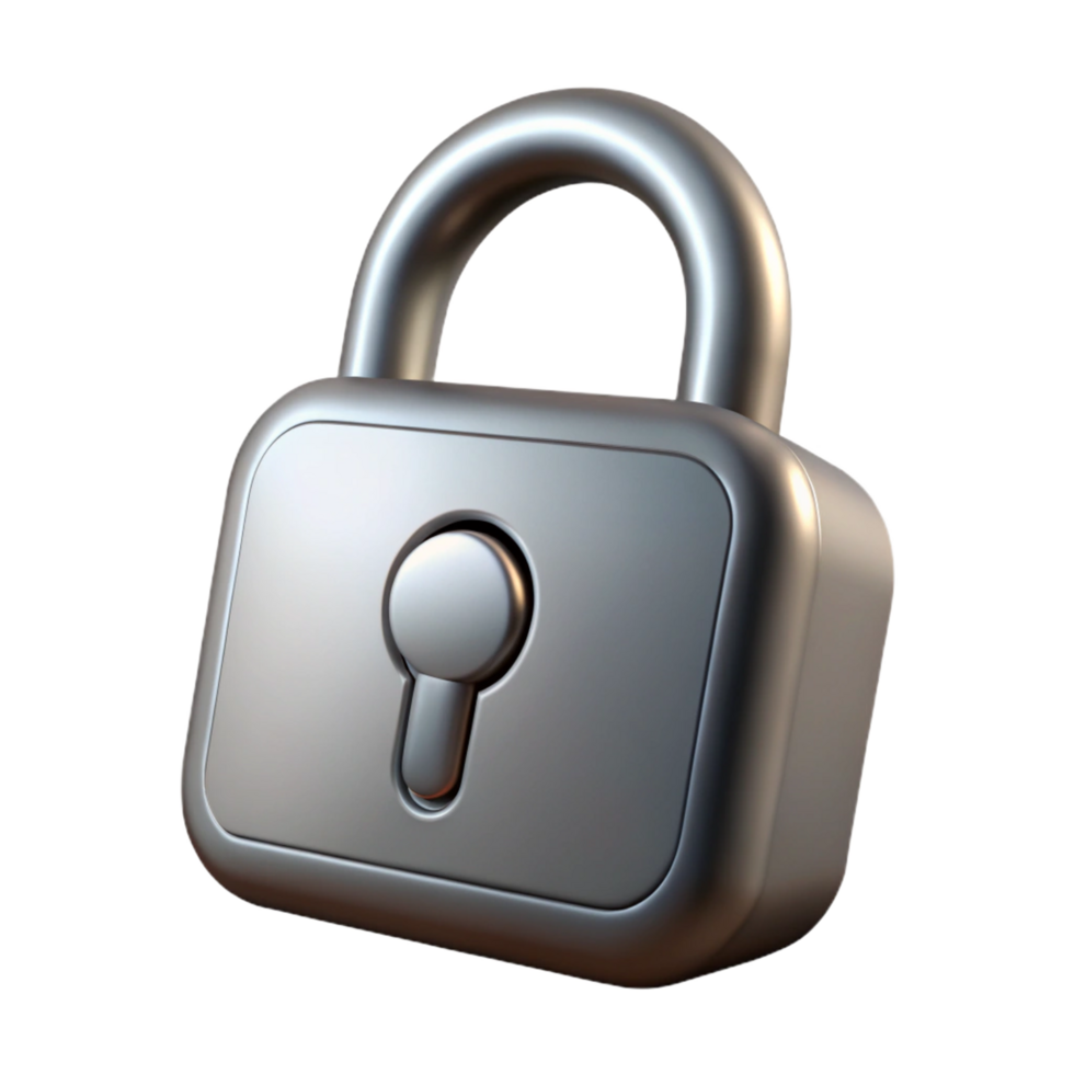 Silver padlock 3d render isolated on transparent background png