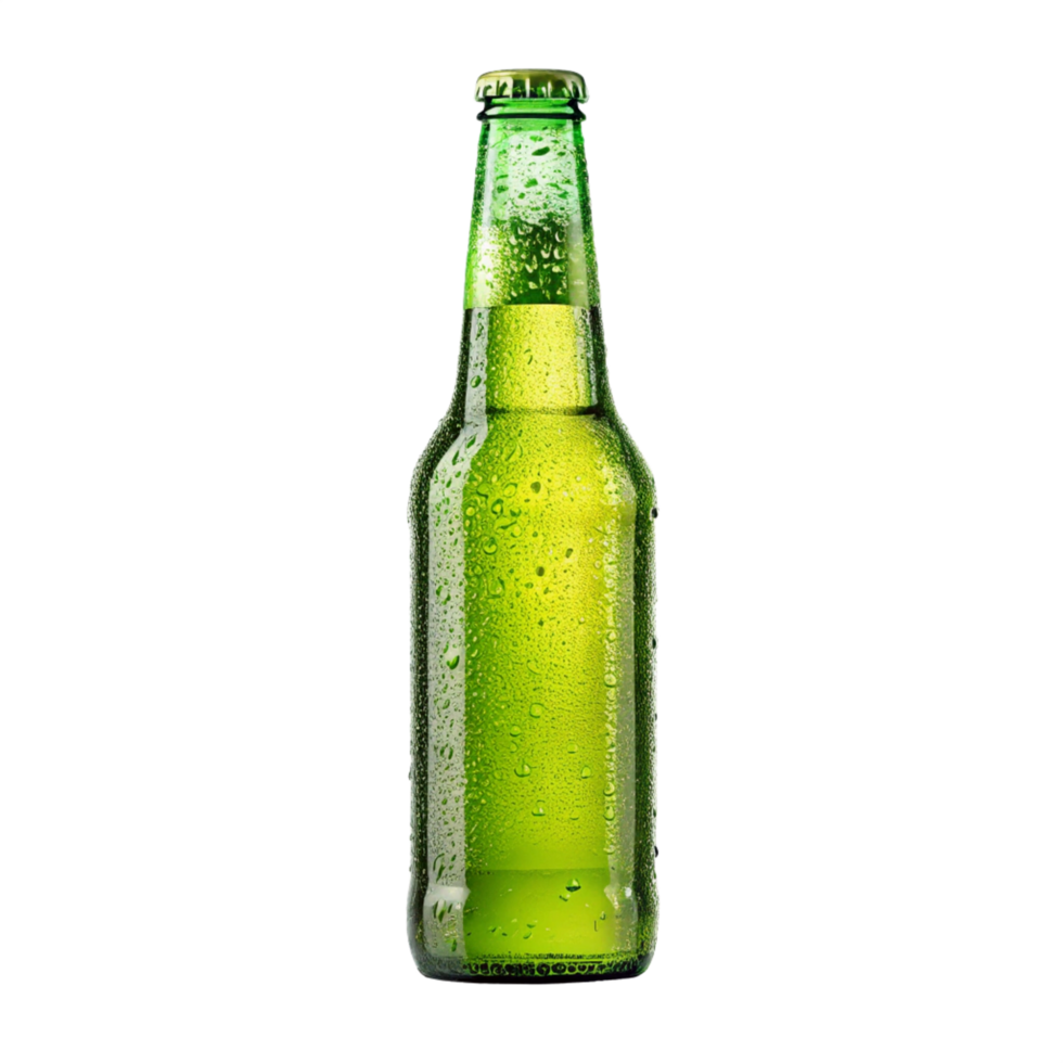 Green beer bottle with condensation isolated on transparent background png