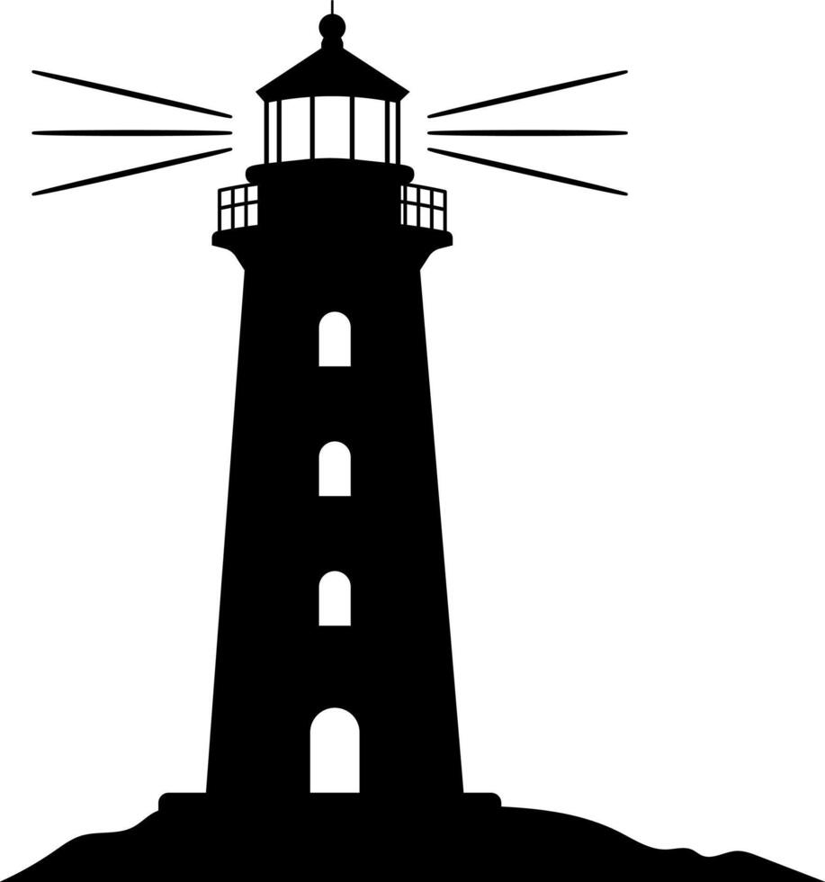 Lighthouse black silhouette or nautical navigation light beacon design element isolated on a white background vector