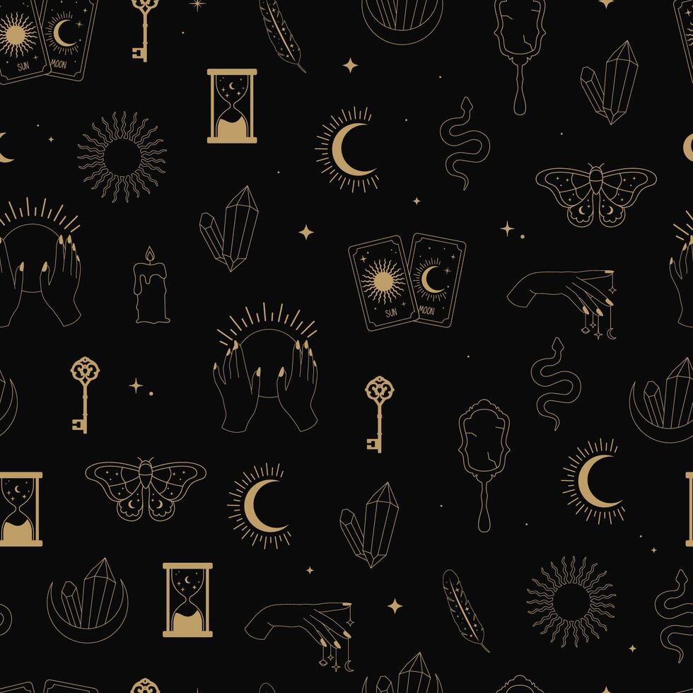 Magic line art seamless pattern vector