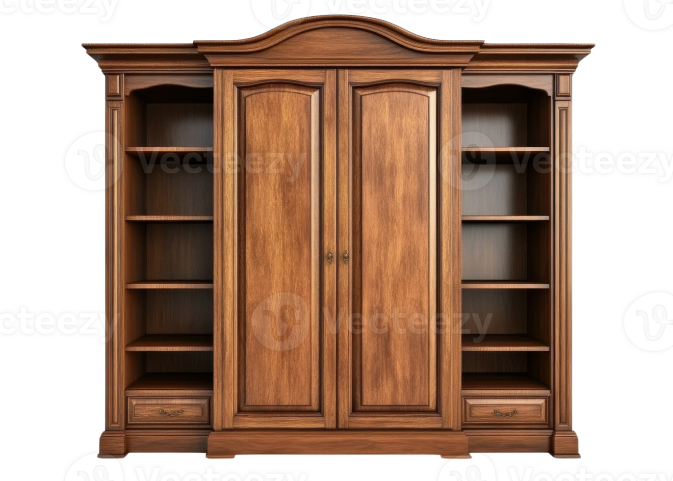 Antique wooden armoire with shelves isolated on transparent background png