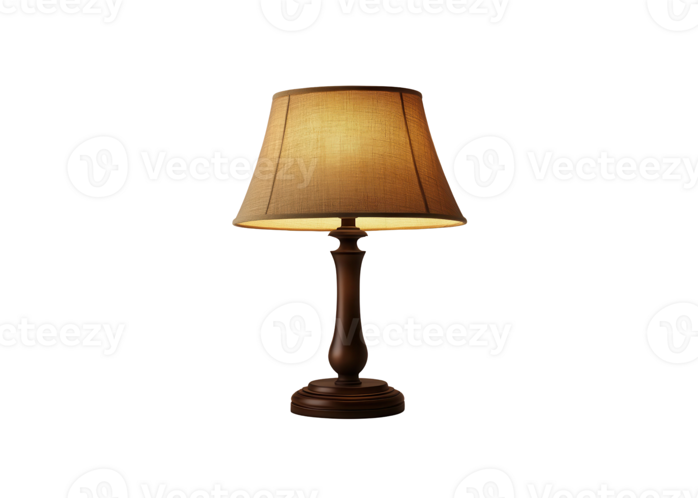 Elegant wooden table lamp with beige shade isolated on transparent background png