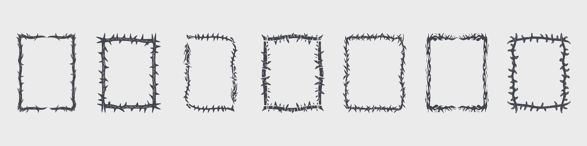 Barbed Wire Frame Designs Set. Edgy And Protective Borders Collection. vector